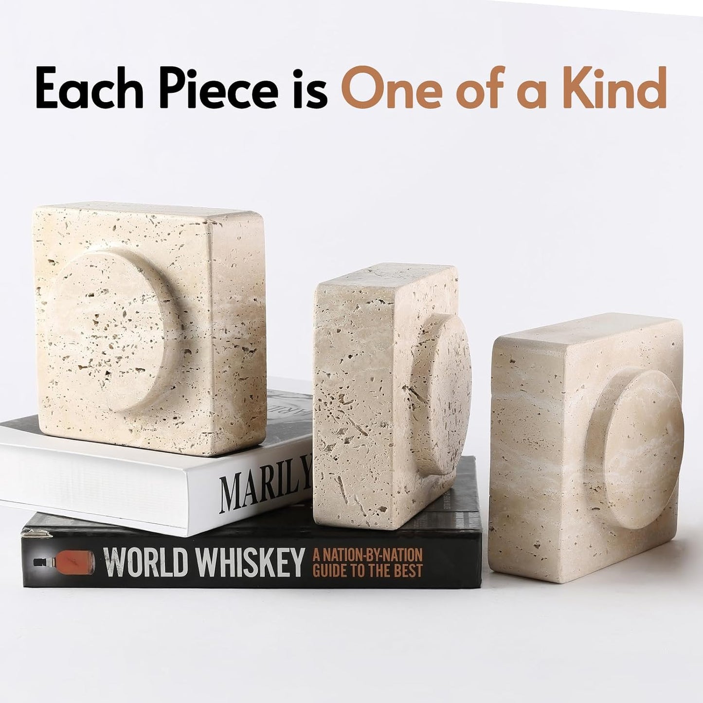 Bookends / Marble Square Book Ends / Square Beige Travertine