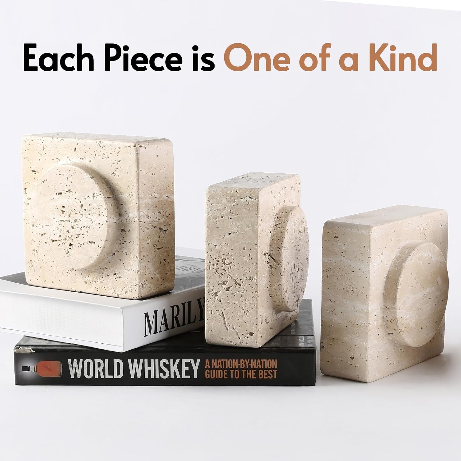 Bookends / Marble Square Book Ends / Square Beige Travertine