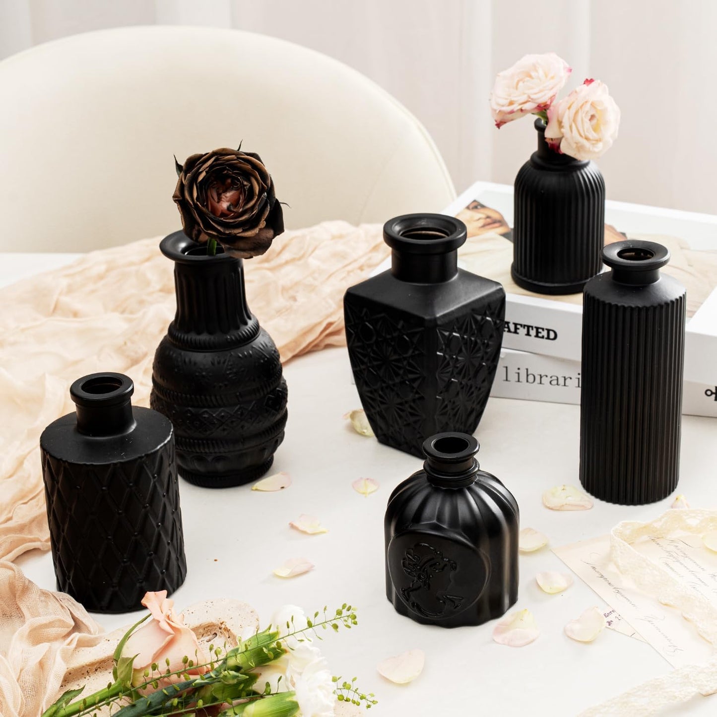 Black Glass Bud Vase Pcs / Classic Black / Set of 12
