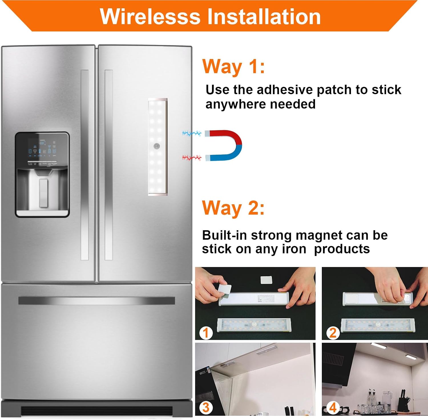 Under Cabinet Lights, Rechargeable Motion Sensor Light, 6 Pcs | 15 Colors, 58-LED Wireless Cabinet Lighting, Dimmable