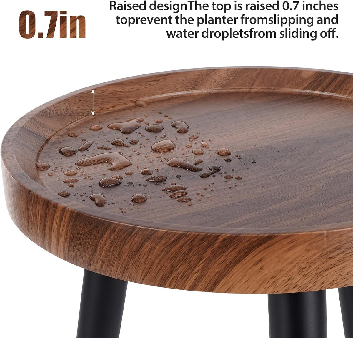 Mid Century Wood Plant Stand – 120 lbs Heavy Duty Plant Stand with Raised Tray & Spray Painted Legs, Solid Wood Side
