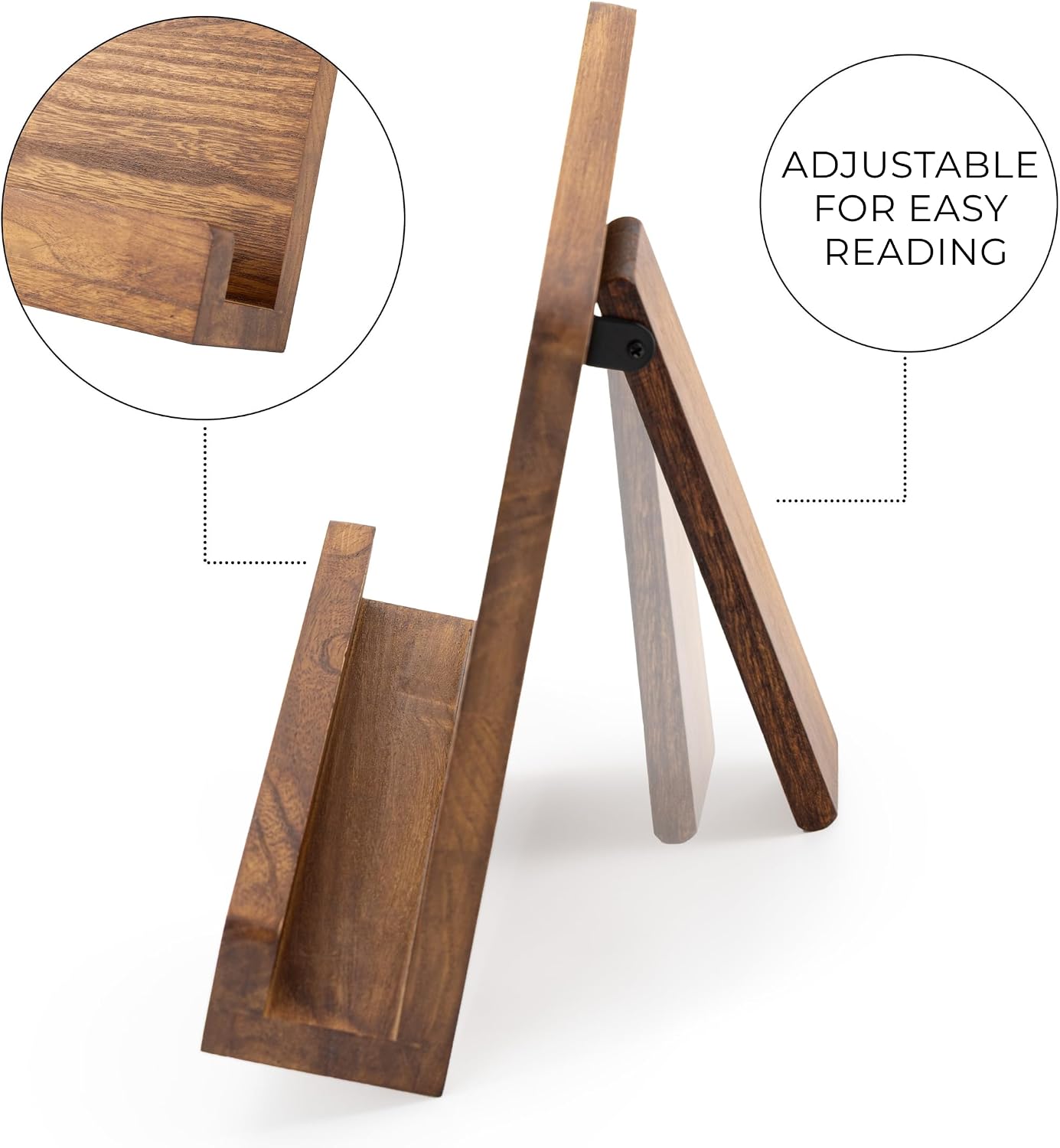 Beautiful Cookbook Stand for Your Kitchen Counter - Solid Wood, Fits iPad | Easily Keeps Cook or Recipe Books Open for