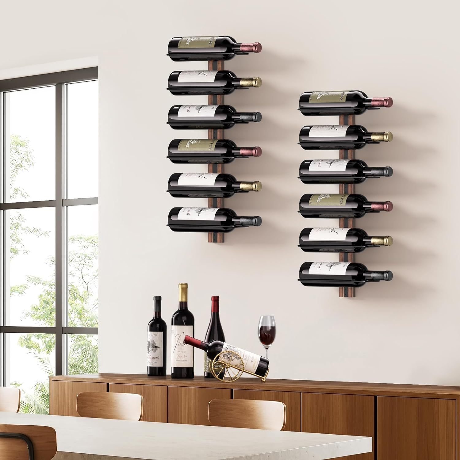B4Life Wall-Mounted Wine Rack, 12 Bottles Wood & Metal Storage | For frequent Entertainer, Social Drinker's Essential