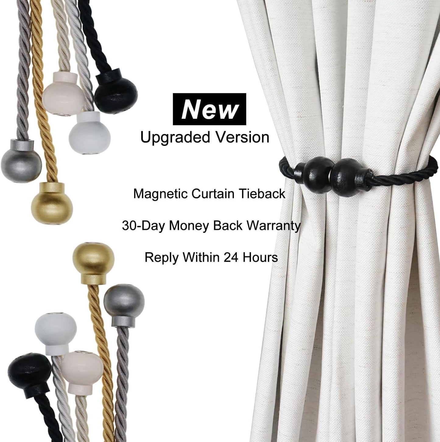 6Pcs Magnetic Curtain Tiebacks Modern Handmade Rope Curtain Tie Backs Black | Decorative Drapes Weave Holdbacks for