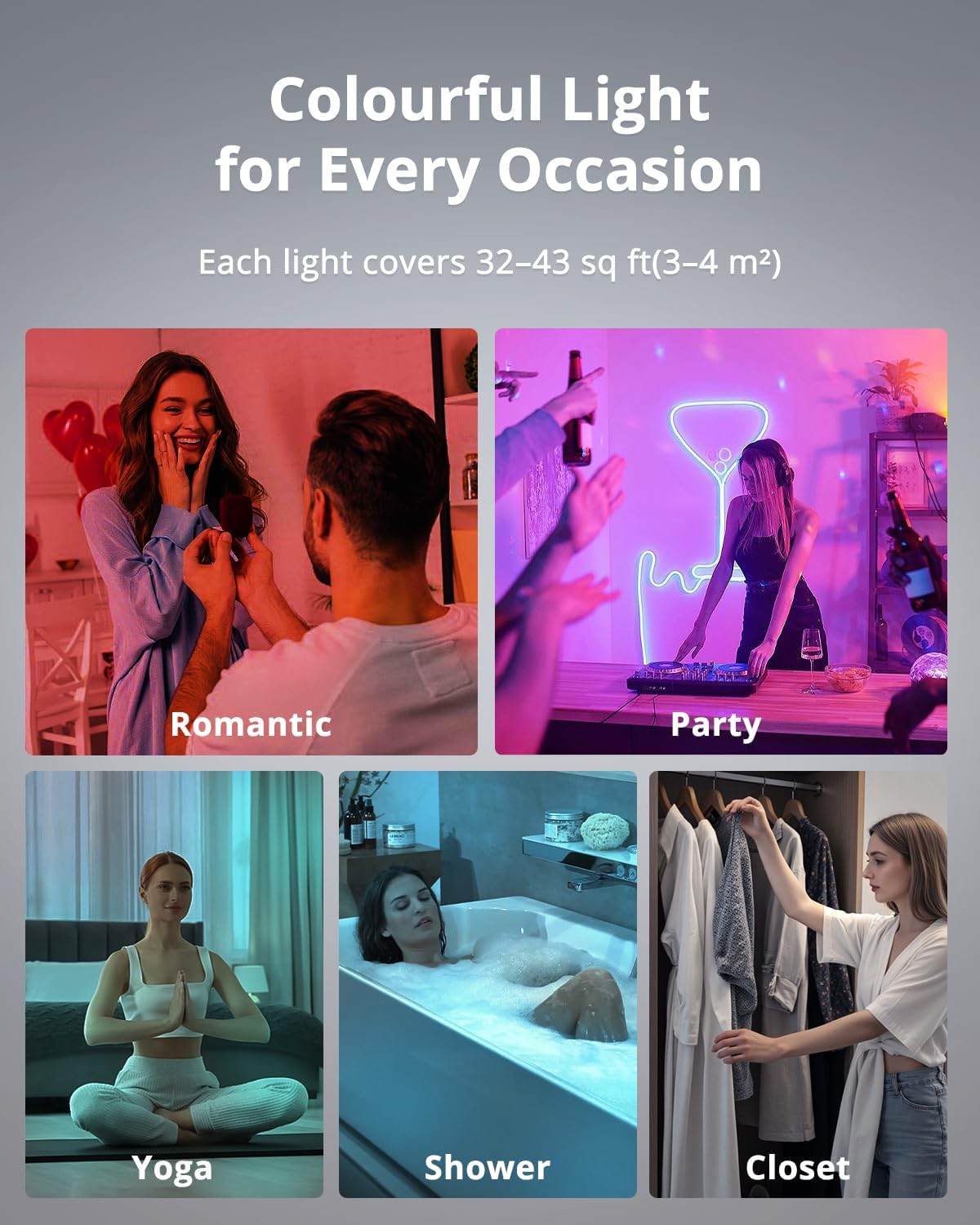 2 Pack Rechargeable RGB Ambient Shower Light Waterproof Inside, LED 13 Color Changing Mood Lighting for Bathroom