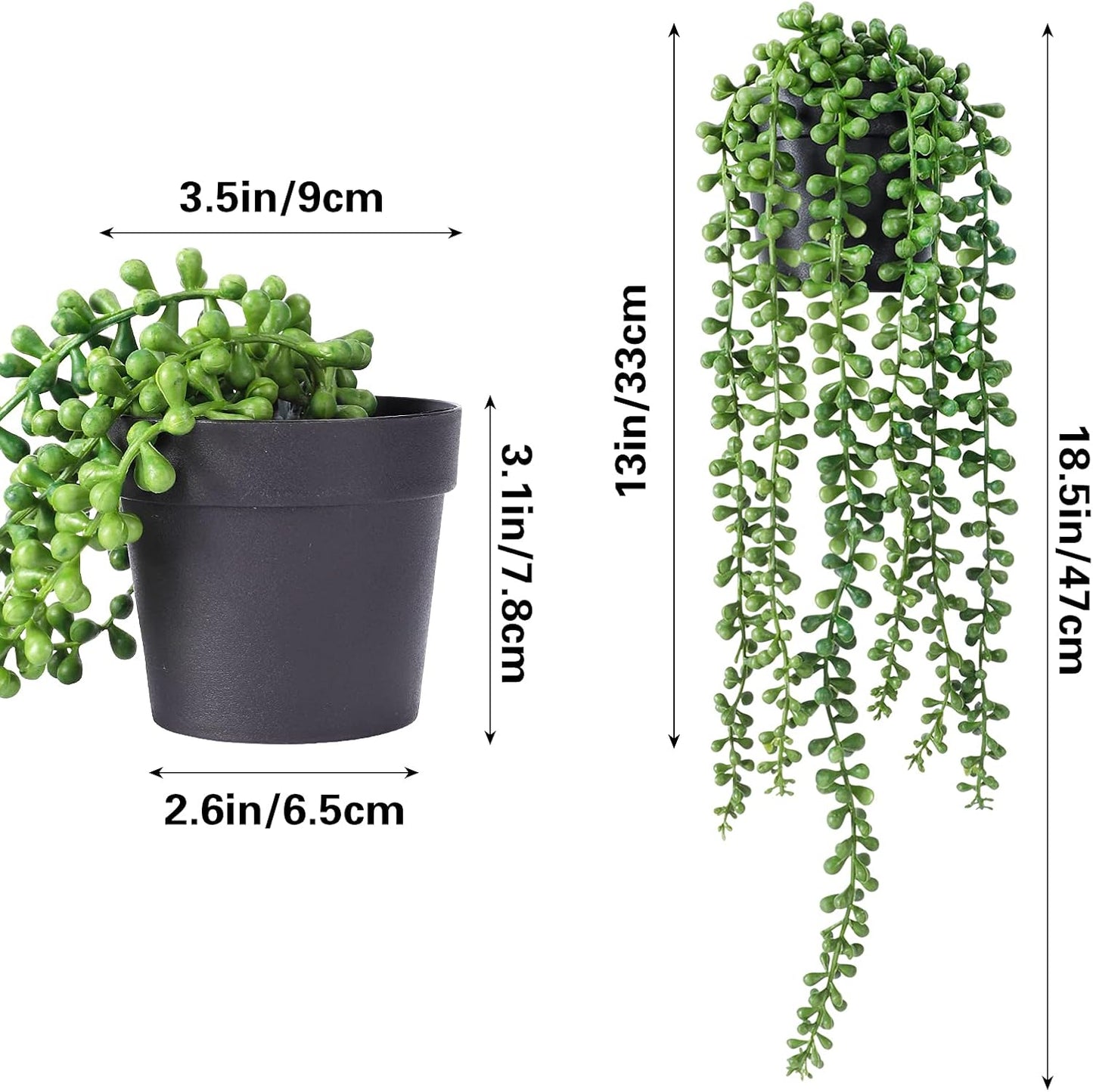 Faux Plants Indoor in Black Pots / Green / Set of 2