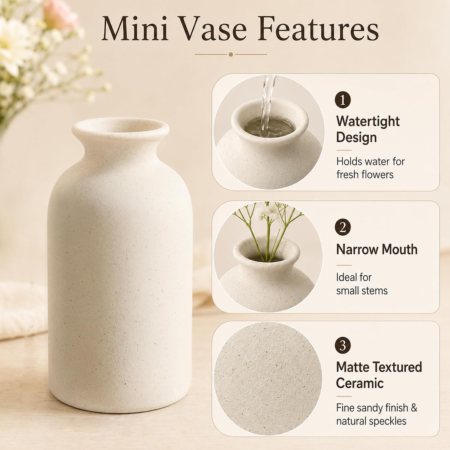 Farmhouse Vases Rustic Vintage Living / 4.8"h-beige White / Set of 6