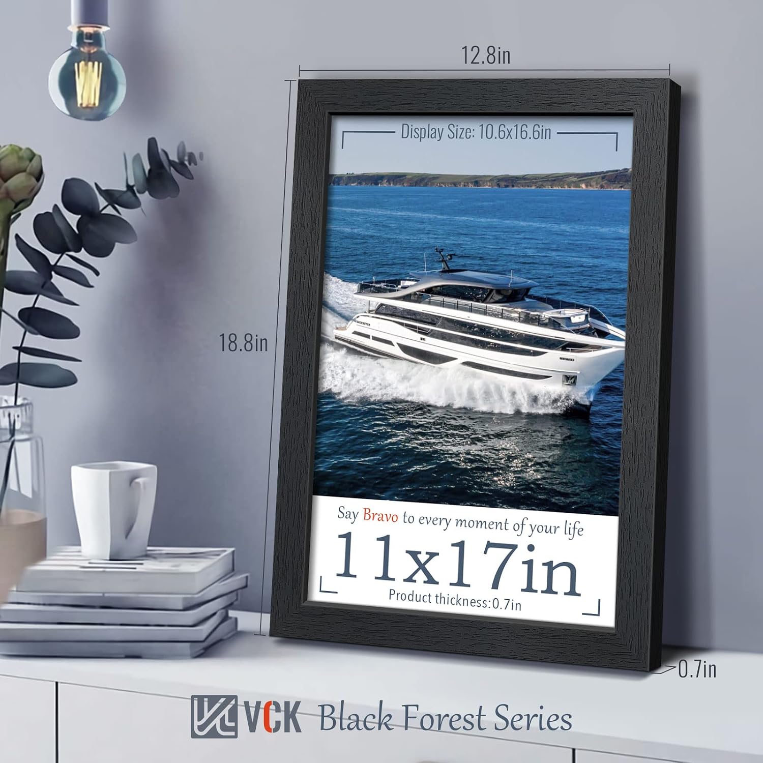 VCK 11x17 Picture Frame Black 4 Pack, Wide Thick Wood Border, for Posters | Exclusive Woodgrain, Wall Hanging, HD