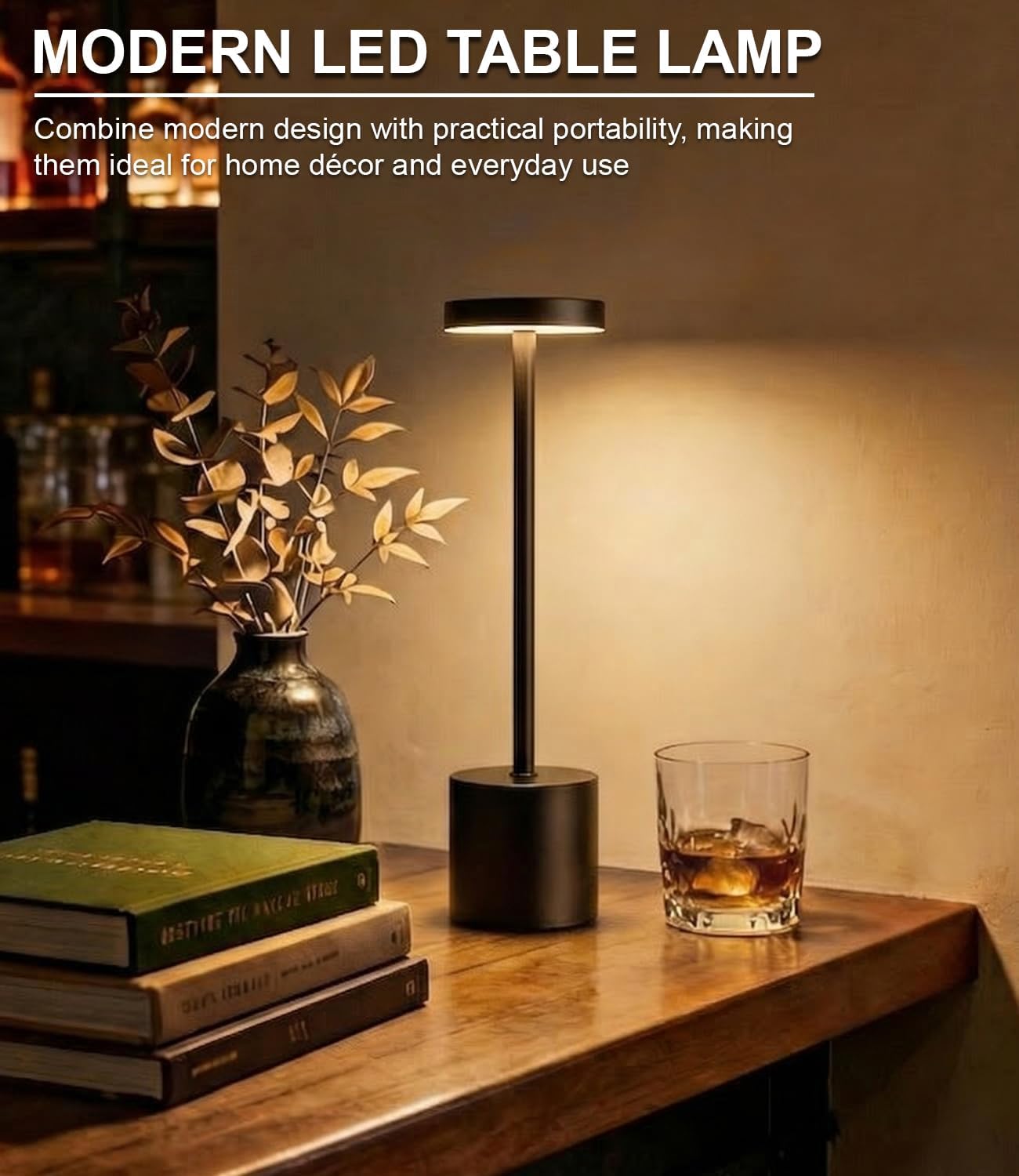 Cordless Table Lamp Set of 2, Rechargeable 5000mAh Battery Operated Outdoor Table Lamps, Portable LED Desk Lamp, 3