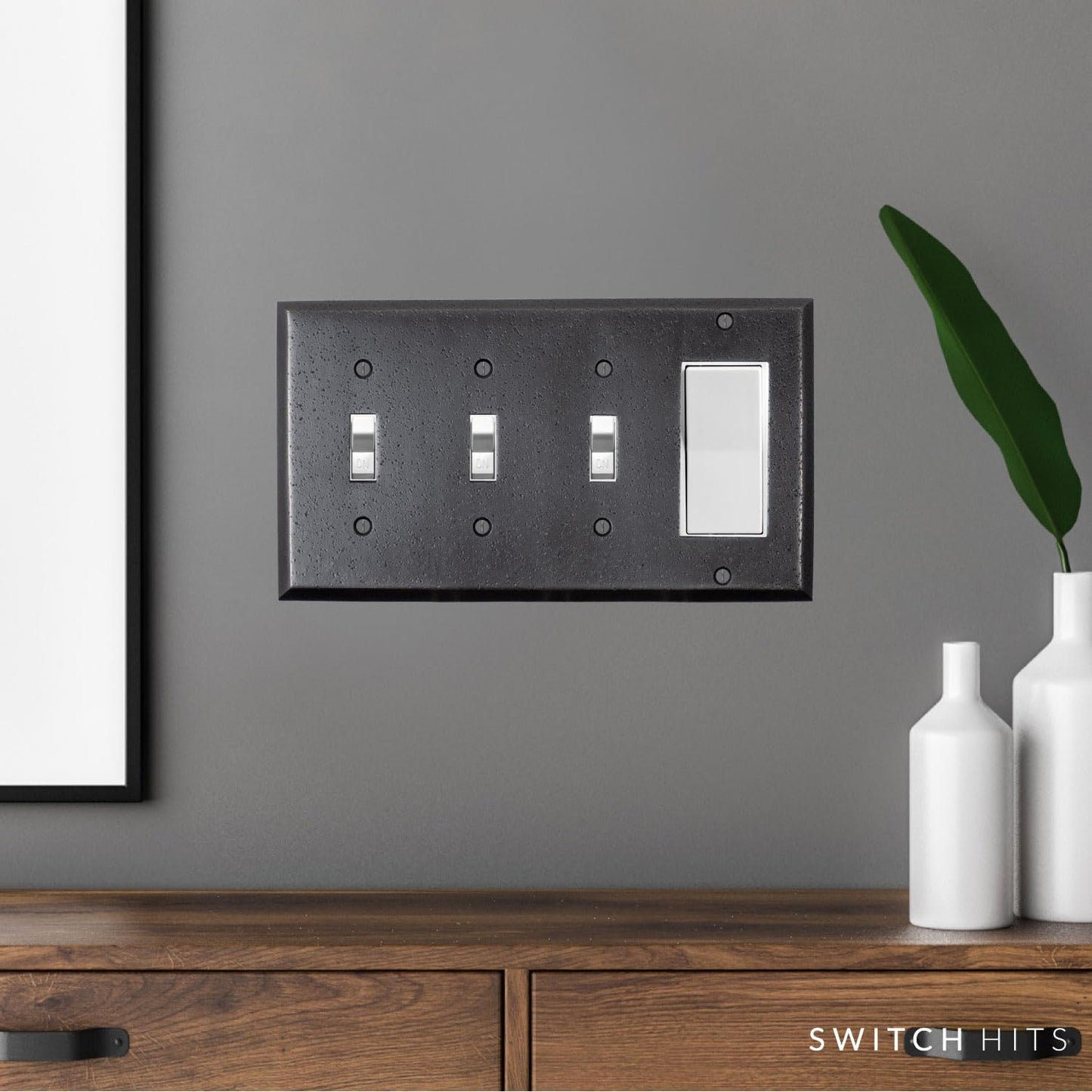 Distressed Antique Bronze Outlet Wall Plate | 3 Toggle - 1 GFI Rocker | 8.25" x 4.5" | Hand-Polished Brass Construction