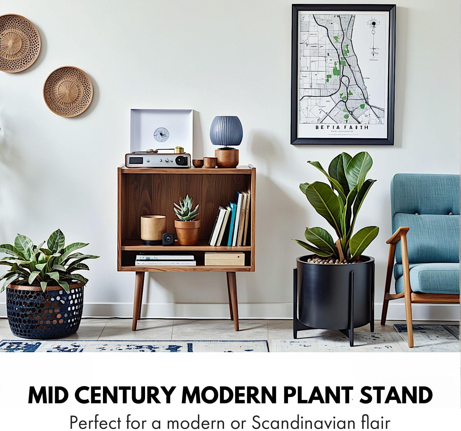 Fox & Fern Mid Century Plant Stands for Indoor Planters, Bamboo, 14.9 Inch | Plug In Design, Holds 200 lbs, Two High