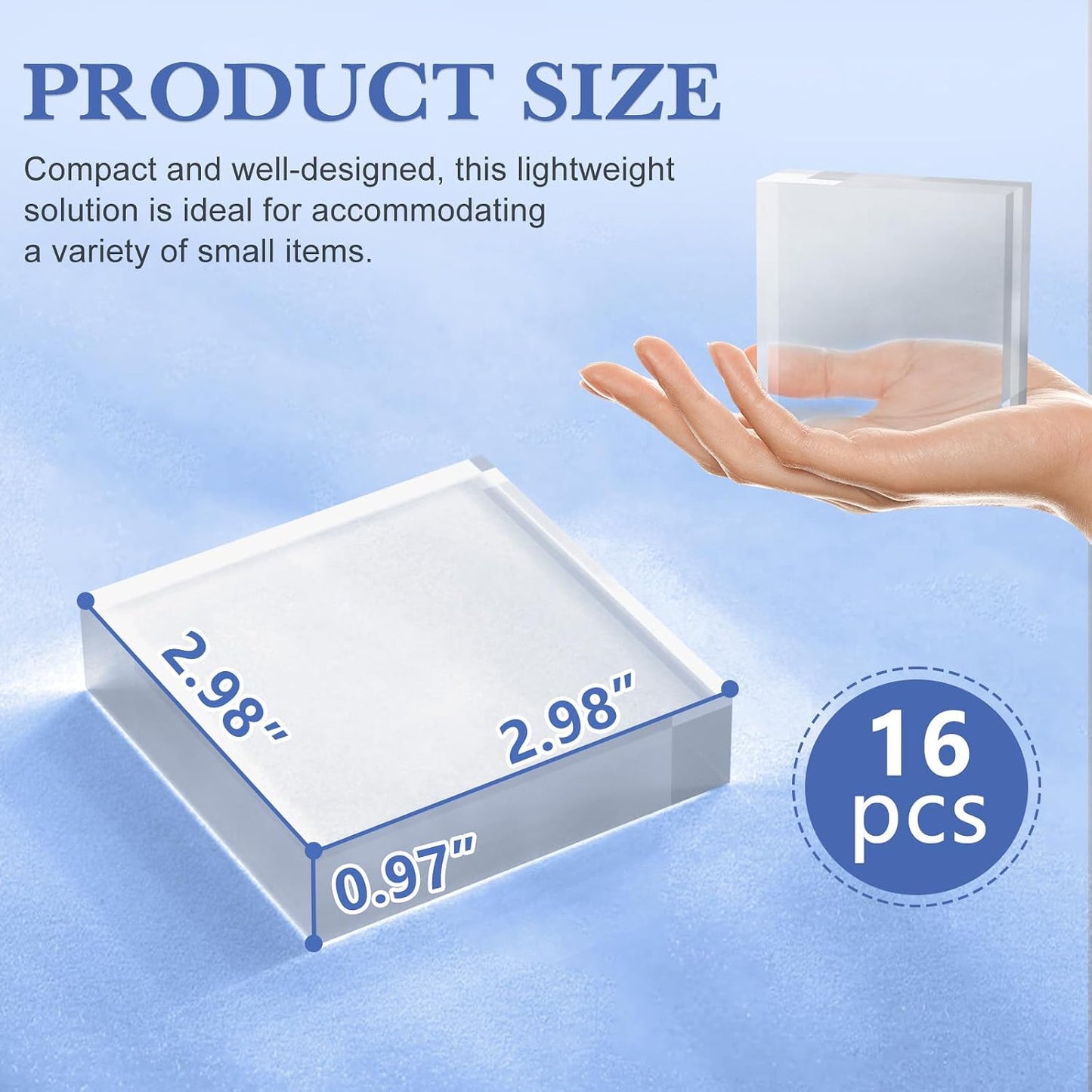 SAMYUCHO 16 Pcs 3 X 3 X 1 Inch Acrylic Blocks, Clear Square Acrylic Base | DIY Decoration for Drawing or Laser