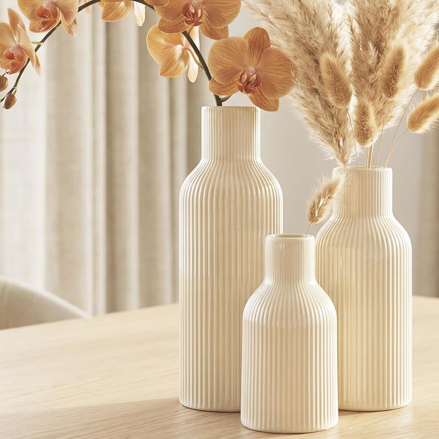 Ceramic Flower Vases / 3-piece-set / Beige / Set of 3