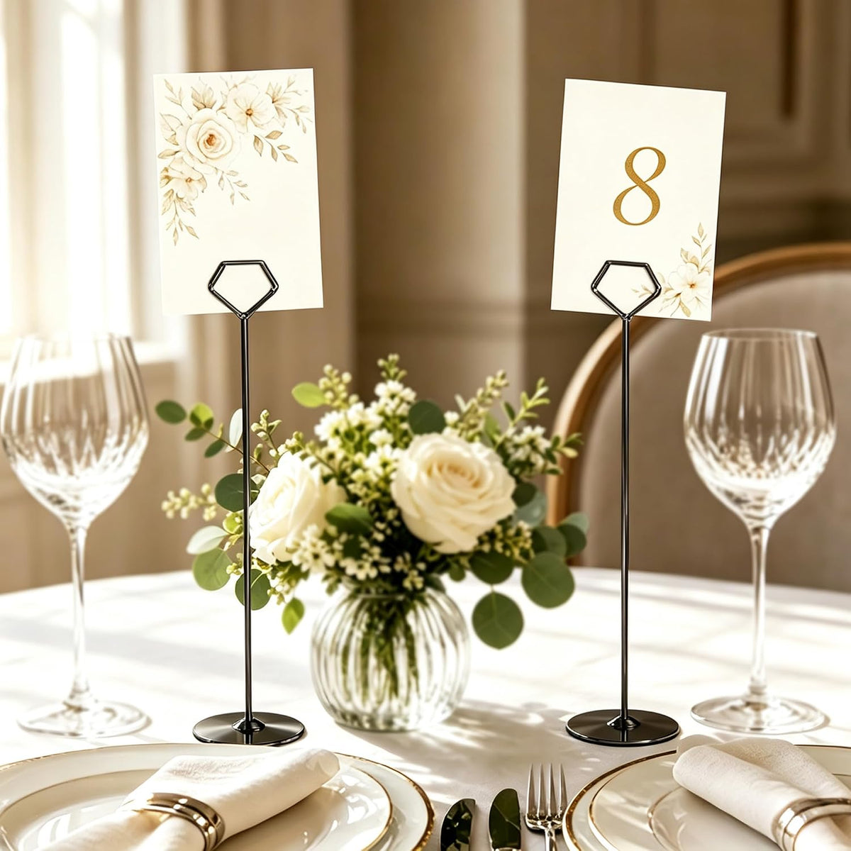 16 Pack 12 Inch Table Number Holders, Black Diamond Place Card Holders | Steel Table Card Stands for Weddings