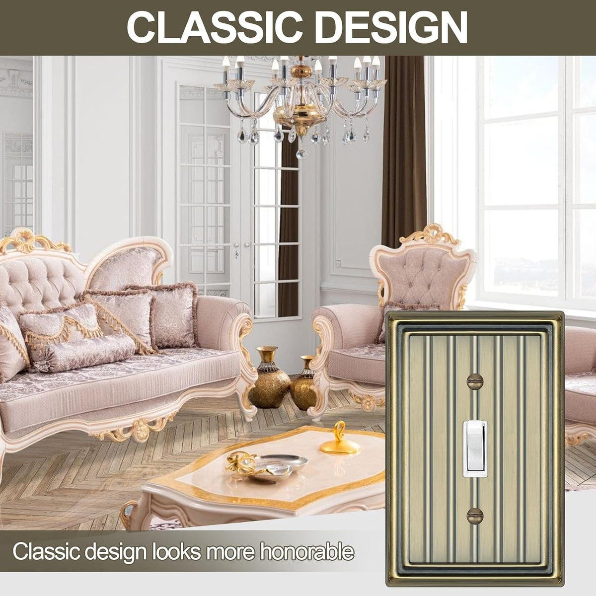 Metal 1 Gang Wall Plate Cover Toggle Switch Plate Antique Brass 6 Pack | Decorative Switch Plates Outlet Cover, Light