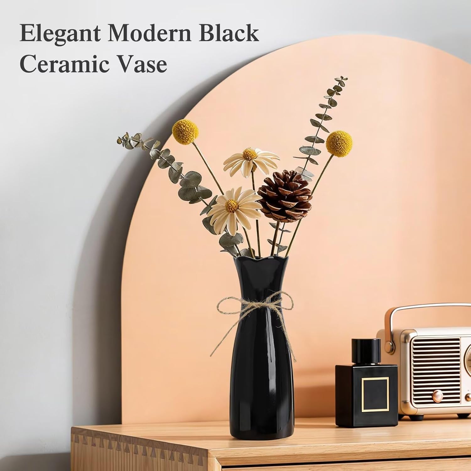 Small Vase Ceramic Jute Rope Simple Vases / Black / Medium