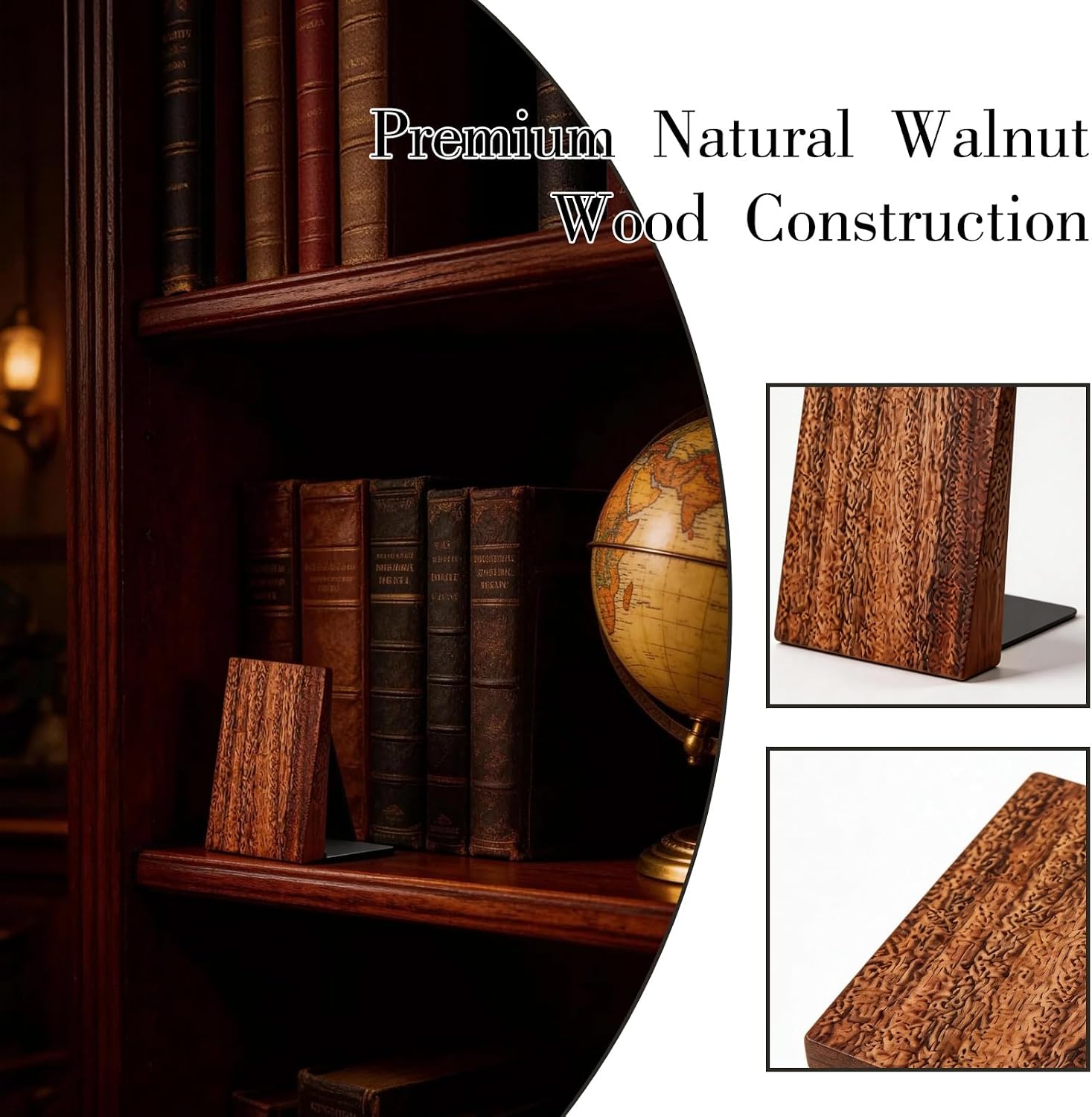 1 Pair Walnut Wood Bookends / Natural