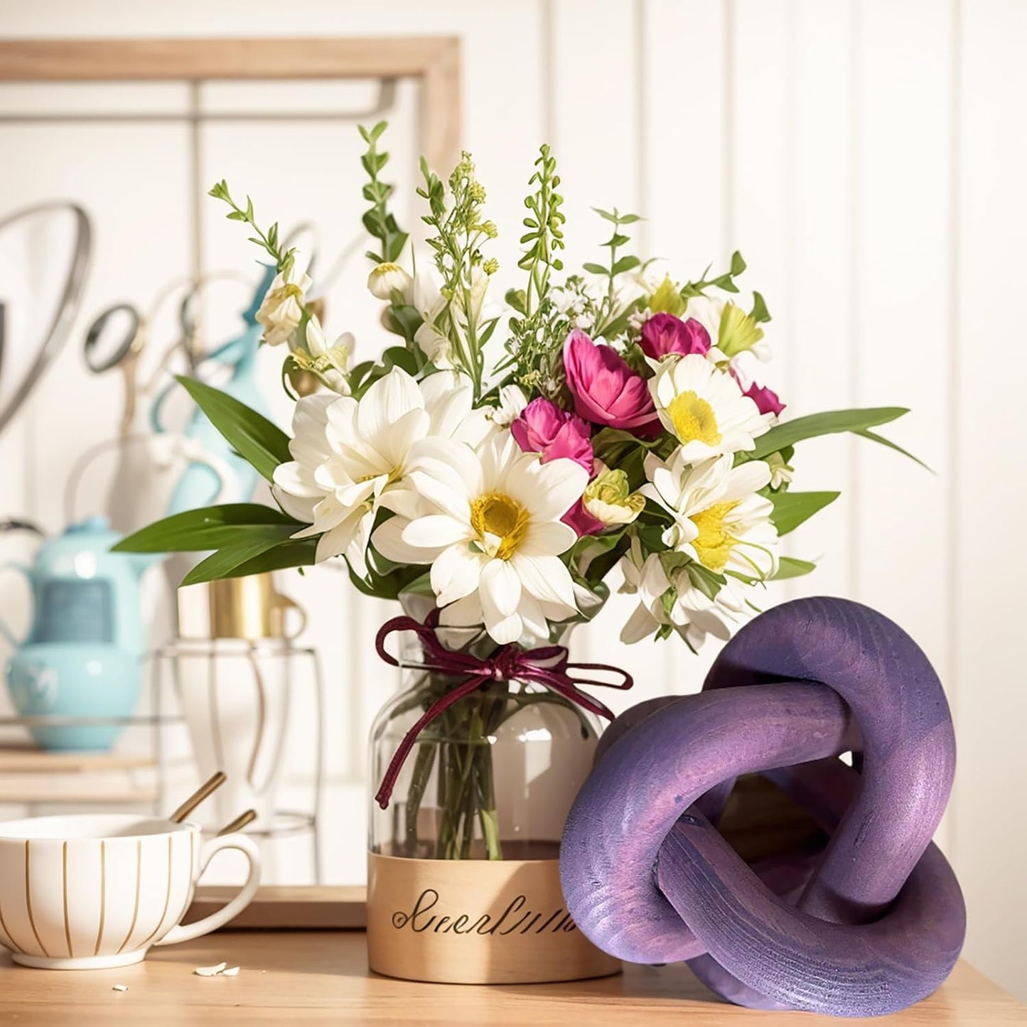 Wood Knot Chain Link Decor / Purple