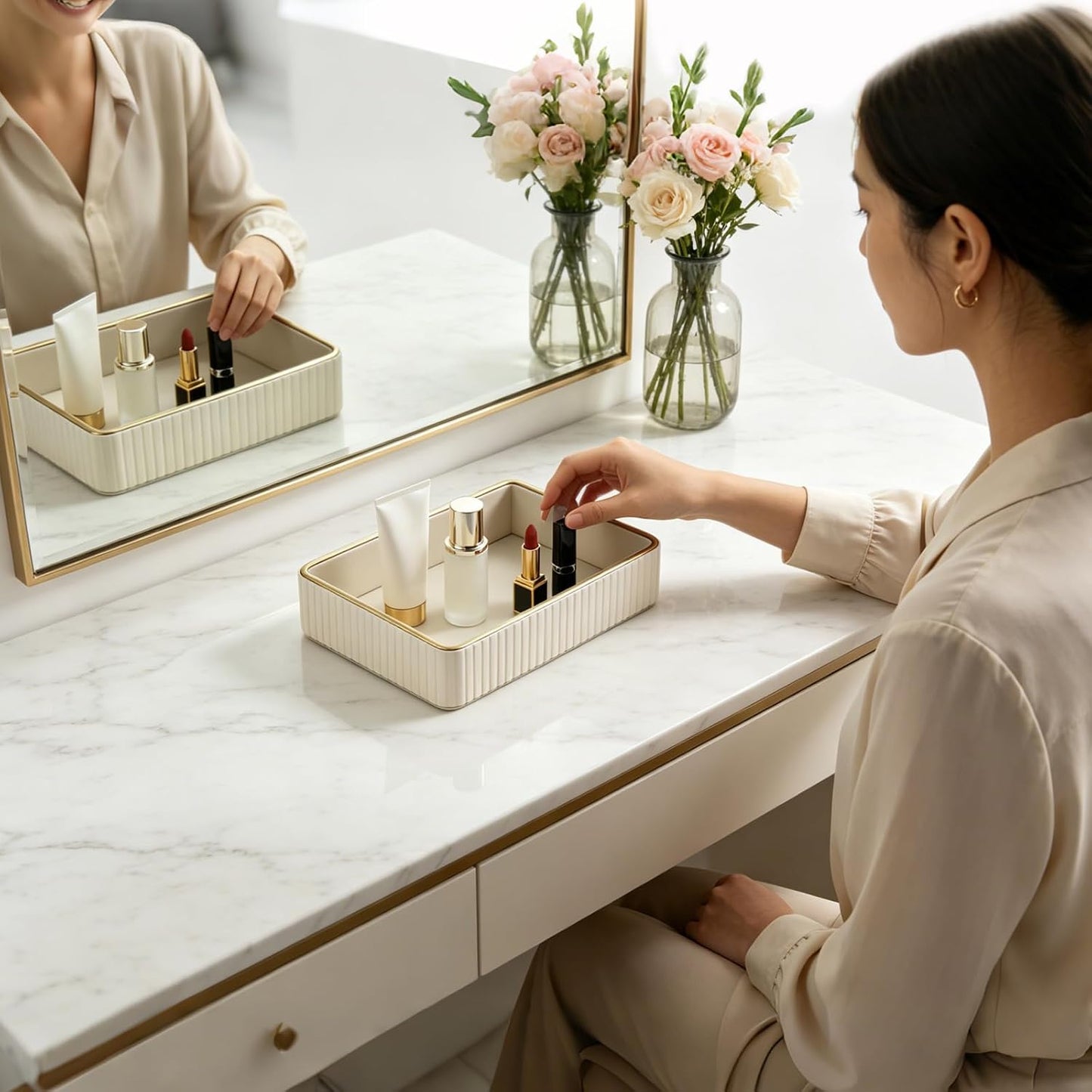 PU Leather Valet Tray / Beige