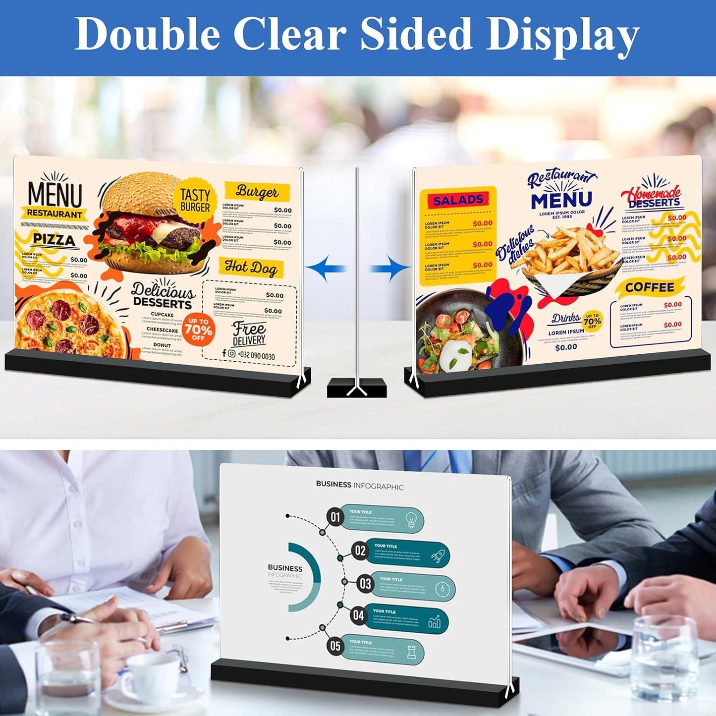Acrylic Sign Holder 11x8.5 '' Horizontal T-Shaped Clear Double-Sided Table Menu Stands Plastic Picture Frames Display