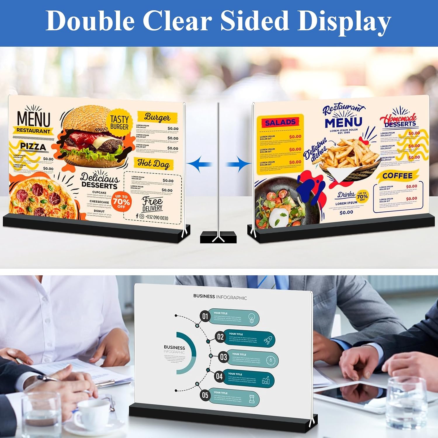 Acrylic Sign Holder 11x8.5 '' Horizontal T-Shaped Clear Double-Sided Table Menu Stands Plastic Picture Frames Display