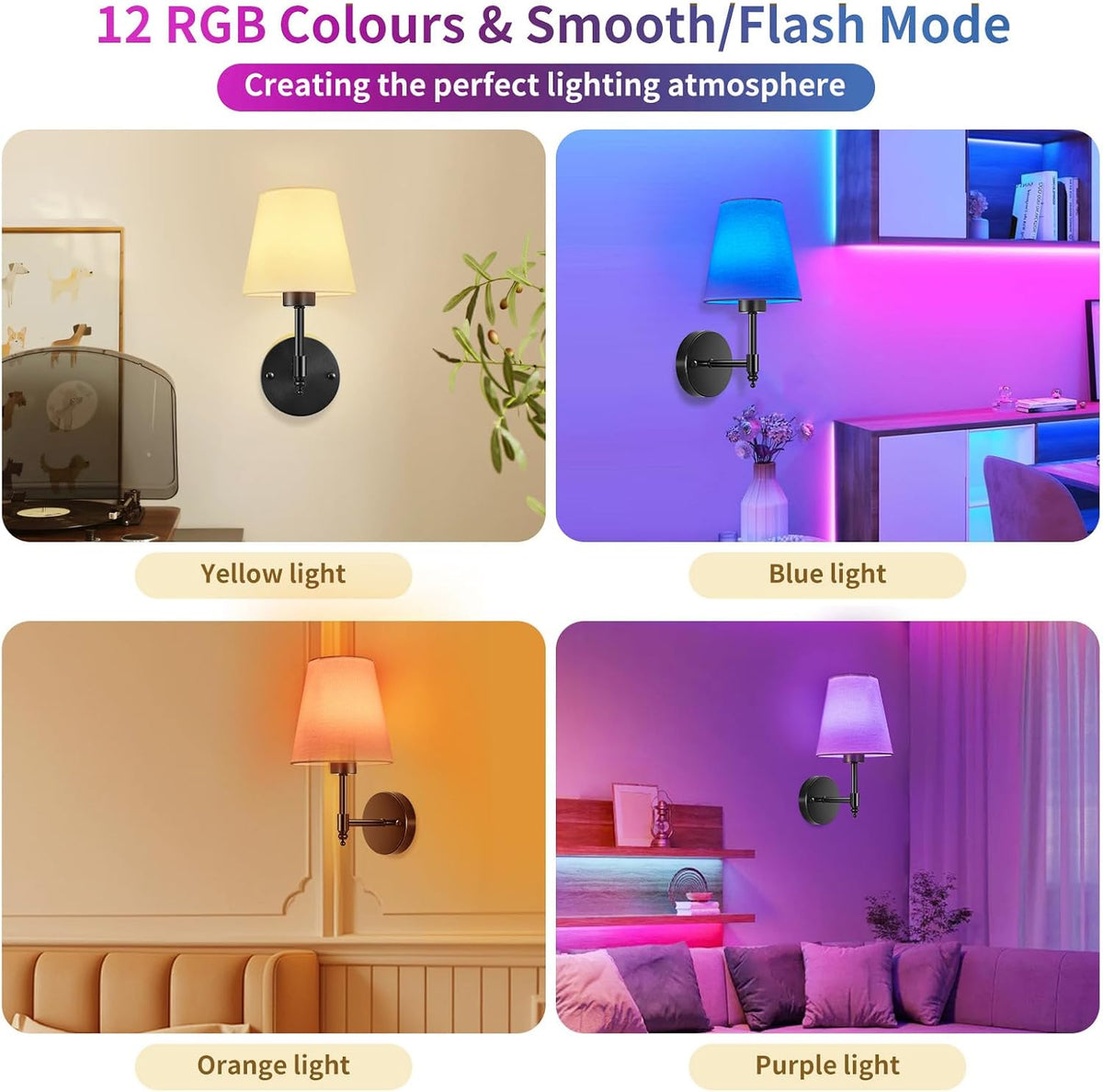 Battery Operated Wall Sconce Set of 2, Rechargeable Wireless Wall Lights | with 5200mAh Dimmable Bulb with Remote,15