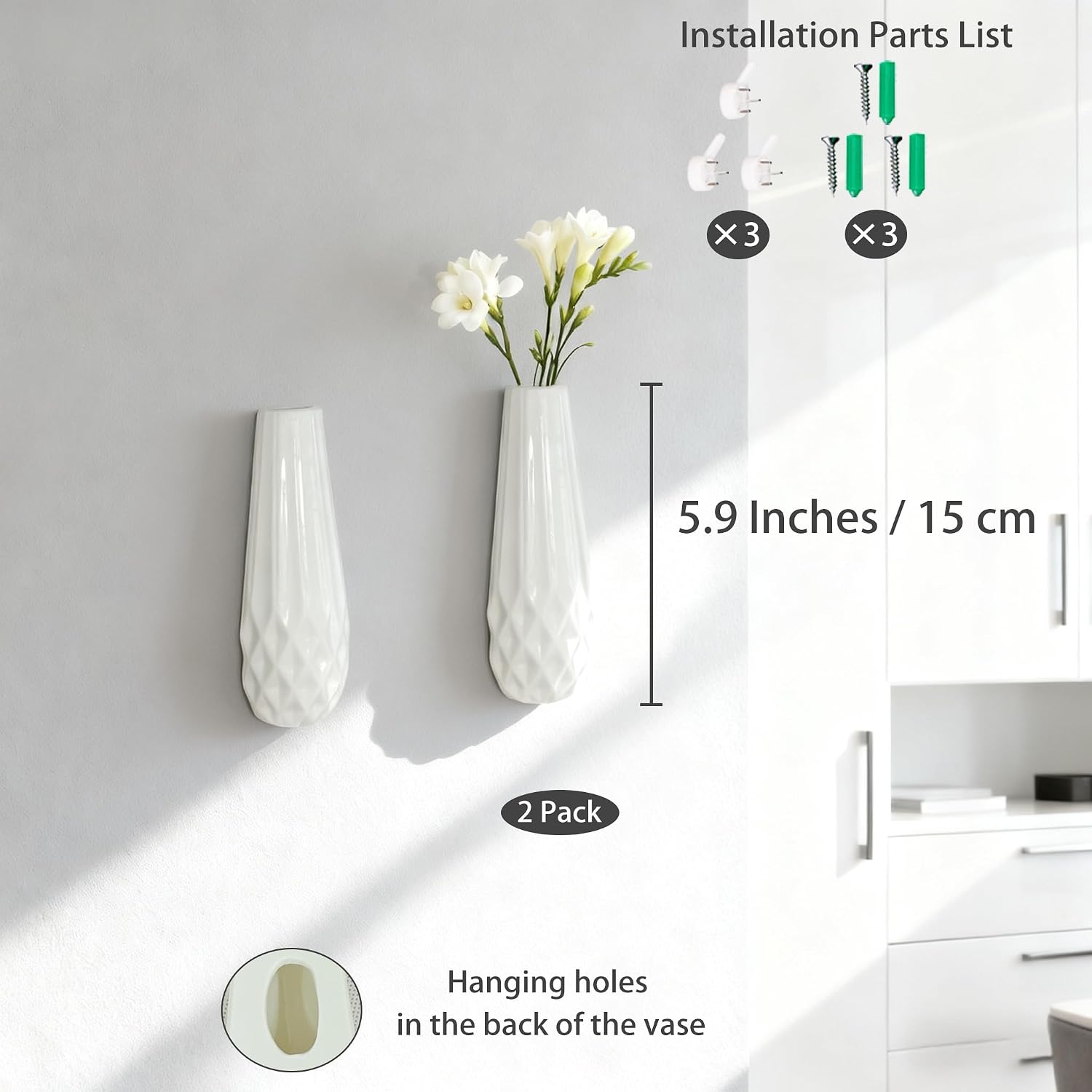 Artistic Wall Ceramic Vase / Small / White / Set of 2