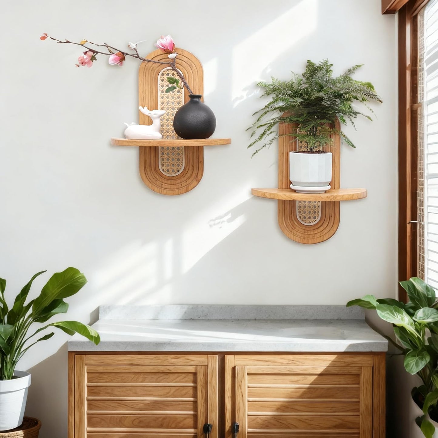 Floating Shelves / Rattan Plant Shelf / Natural / Set of 2