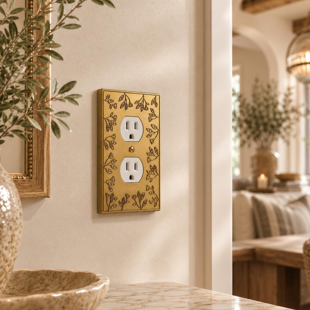 Rio Salto Decorative Gold Outlet Covers Light Switch Cover Plate Premium Metal Flower Wall Plate Duplex Outlet Cover —