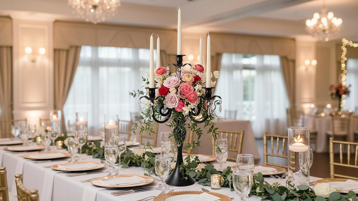 20''Tall Black Crystal Pendant Taper Candle Holders/Stylish Candle Stands/Candlesticks Holder/Candelabra for Home
