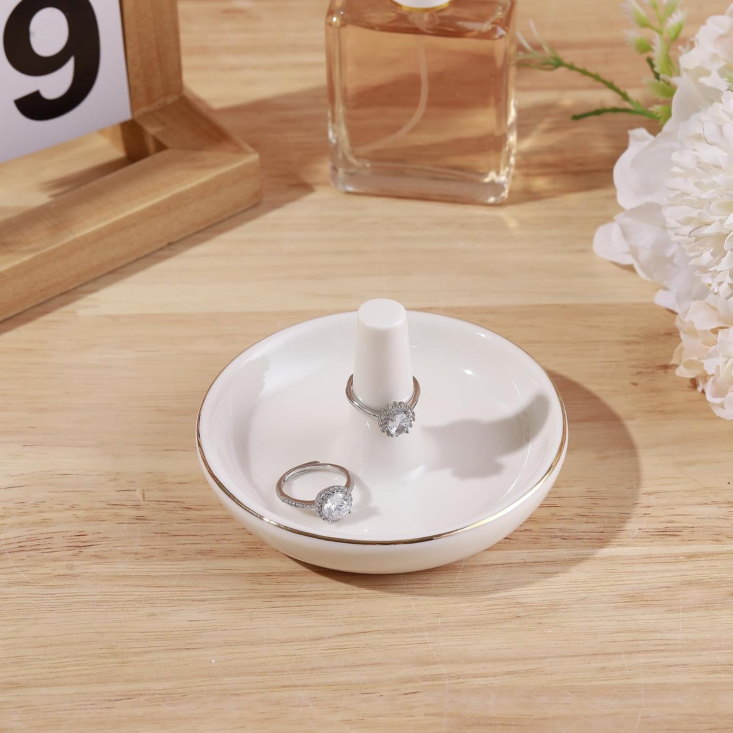 Ceramic Holder for Rings Earrings Necklace / White Ring Holder