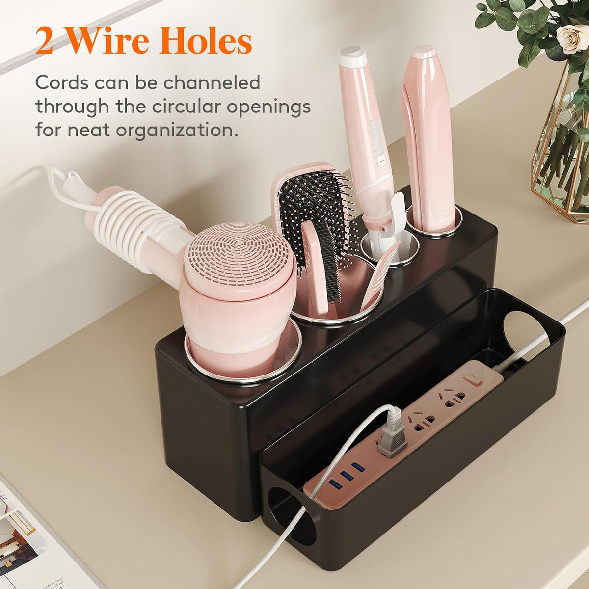 Lifewit Hair Tool Organizer Dryer Holder Countertop with 4 Cups, Black | 4 Stainless cups Tools Organizer, Acrylic body