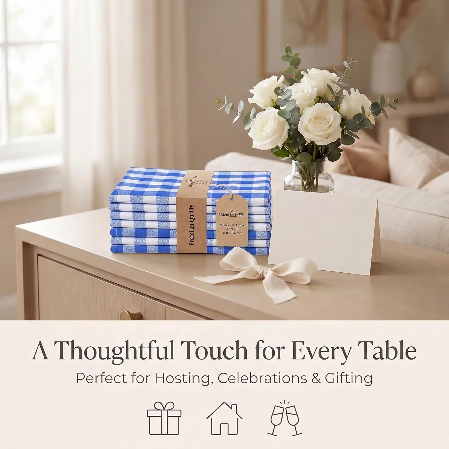 Urban Villa Cloth Napkins Cotton 20x20 (Set of 12) Blue Cheks