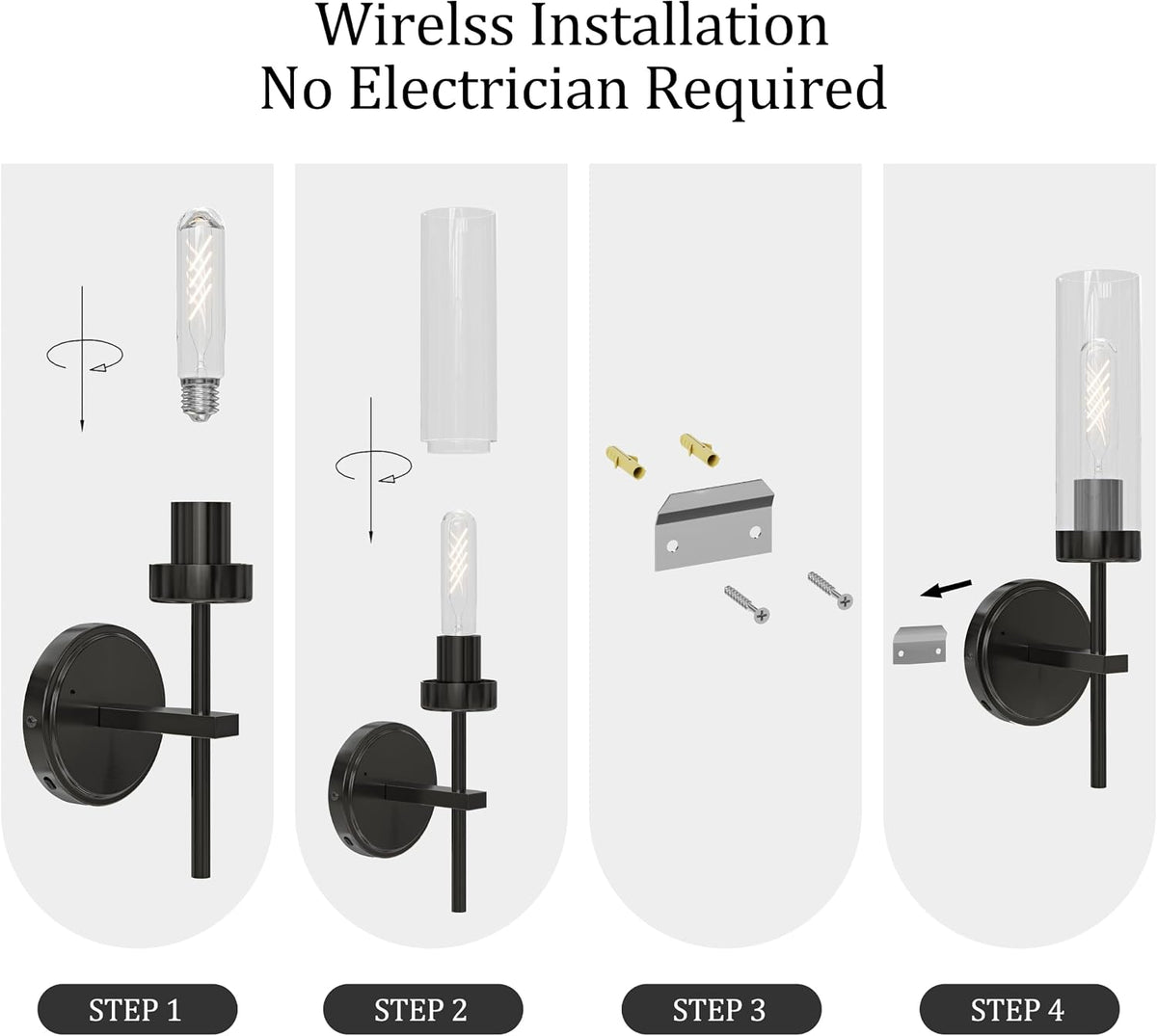 Black Battery Operated Wall Sconce, Wireless Wall Sconces with Remote Control, Rechargeable 3000K Dimmable Wall Light