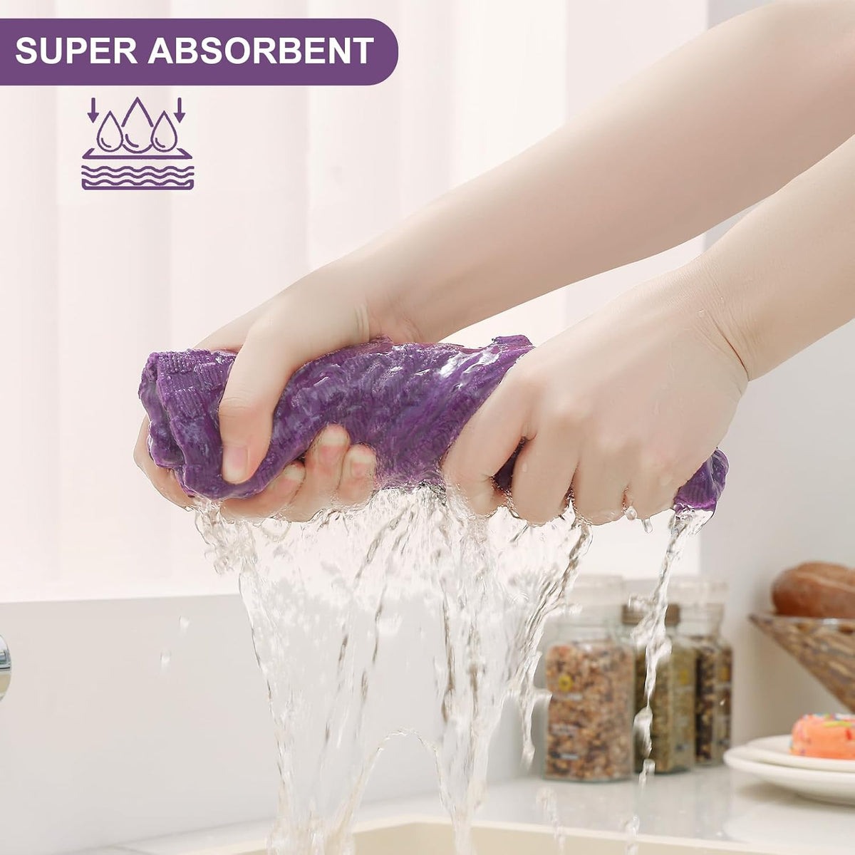 Homaxy 100% Cotton Terry Kitchen Towels(15" x 25", 12 Pack), Purple | Soft and Super Absorbent Dish Towels, 380 GSM