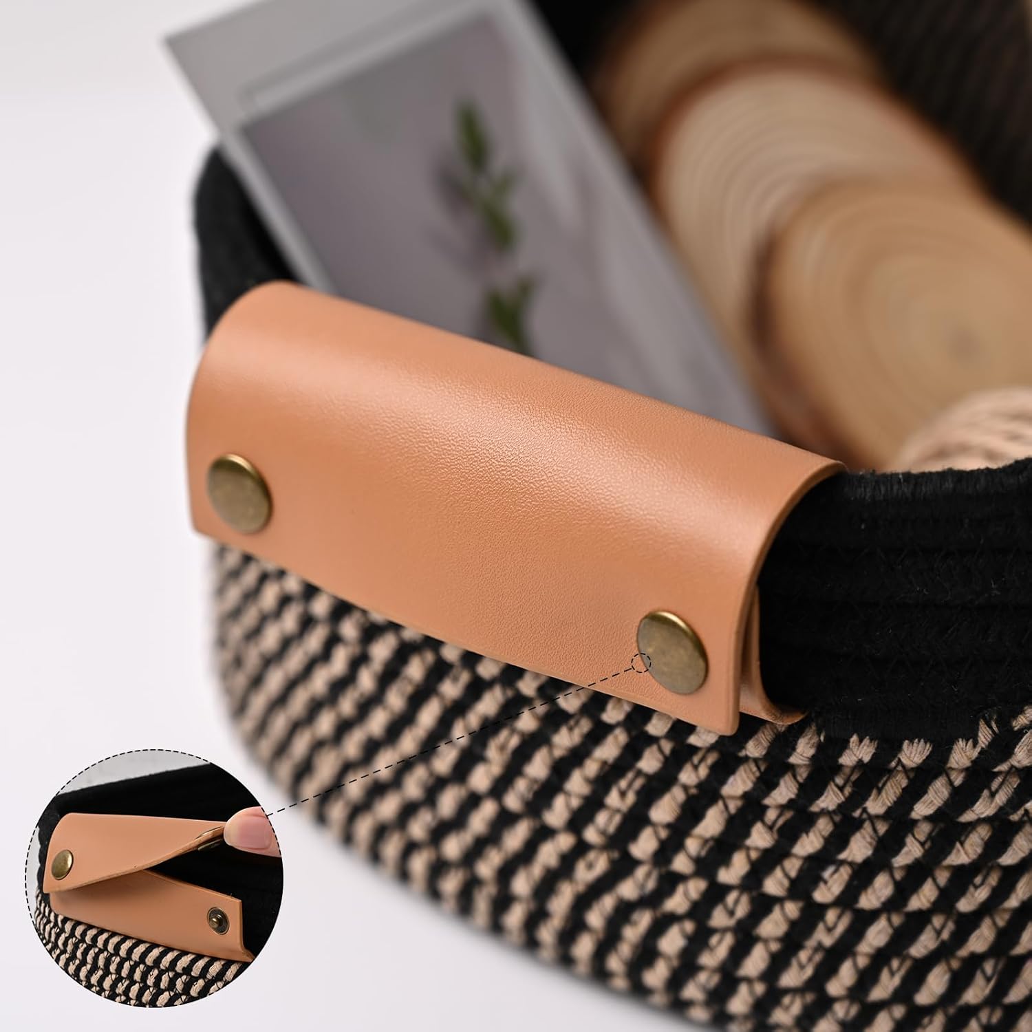 Small Woven Basket -4 Shelf Basket / Black & Brown / Set of 6