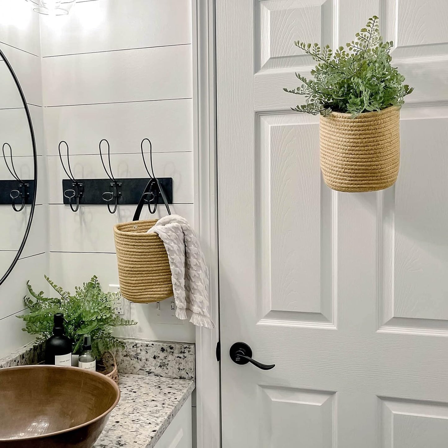 Small Woven Fern Hanging Rope Basket Flower Plants Wall Basket Decor Set Boho / Jute / Set of 2