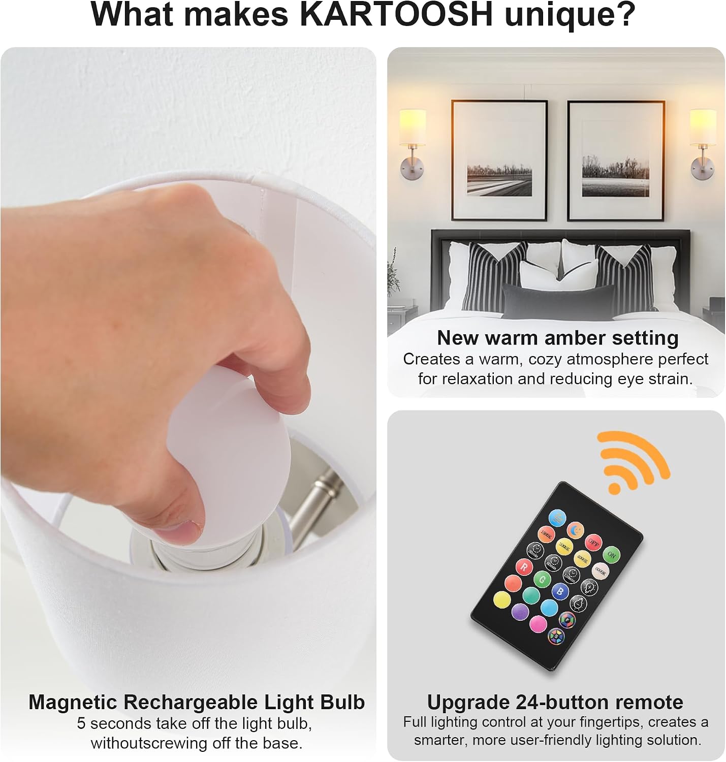 KARTOOSH Battery Operated Wall Sconce Set of Two, Dimmable 4CCT, RGB, Timer | Rechargeable Wireless Wall Decor Light