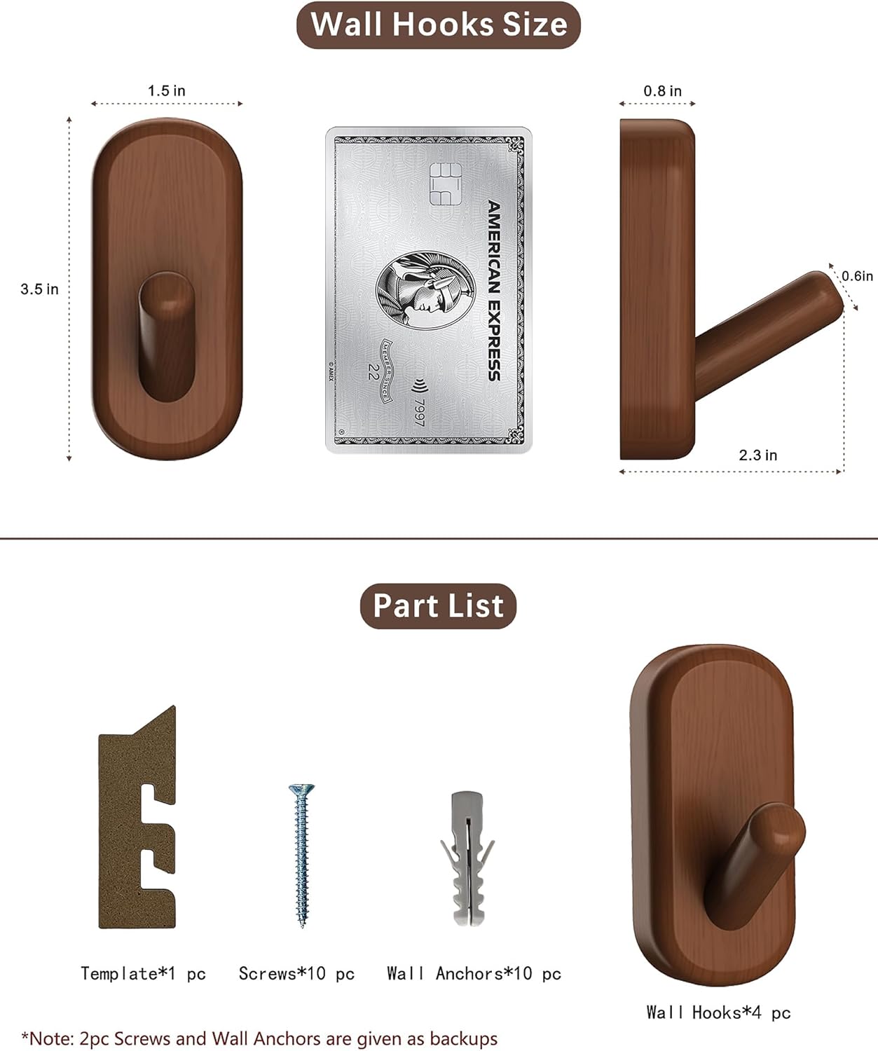 Wooden Wall Hooks for Hanging / Dark Walnut / Set of 4