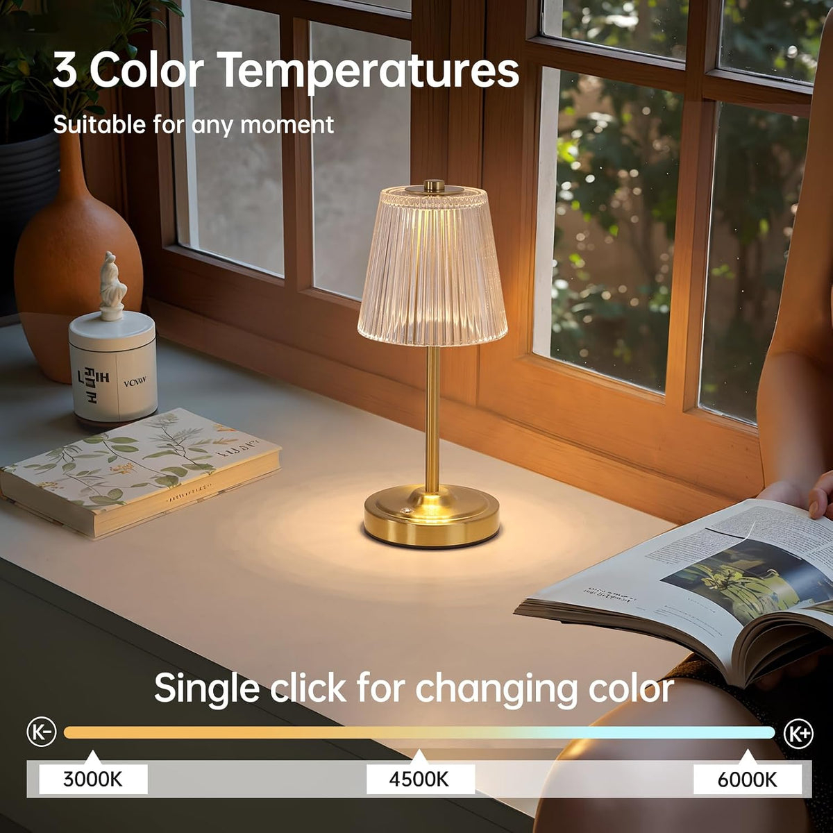 Shenmoyl Set of 2 Cordless Touch Table Lamp with 5200mAh Battery - 3 Adjustable Color Temperatures & Dimmable
