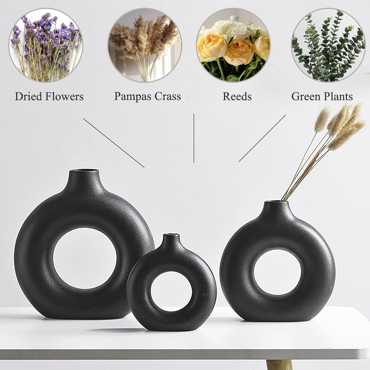 Ceramic Vase / Black / Donut / Set of 2