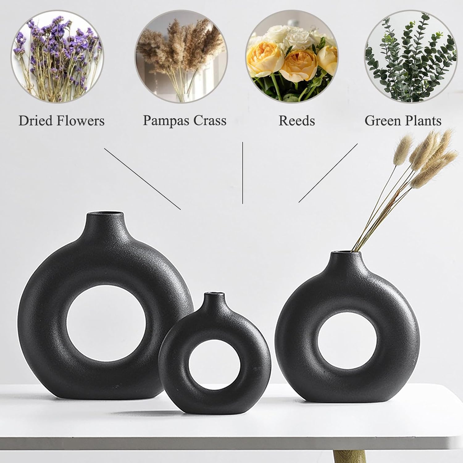 Ceramic Vase / Black / Donut / Set of 2