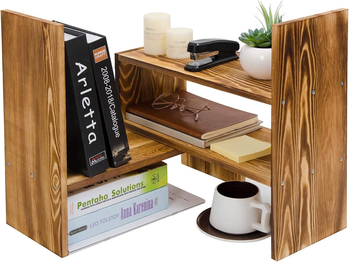 Adjustable Extendable Natural Wood Desktop Organizer Caddy Desk Organizer Countertop Shelf Bookcase Display Stand Rack