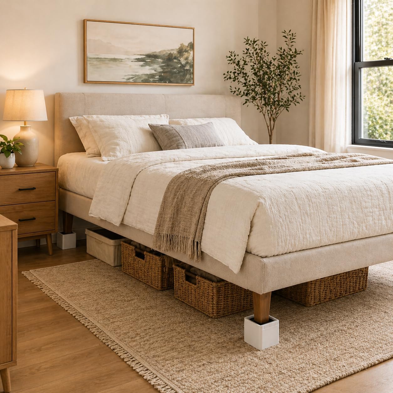 BTSD-home 3 or 6 Inch Adjustable Bed Risers, 8 Pack | Heavy Duty Stackable Furniture Risers, 2,200 lb, Anti-Slip Pads