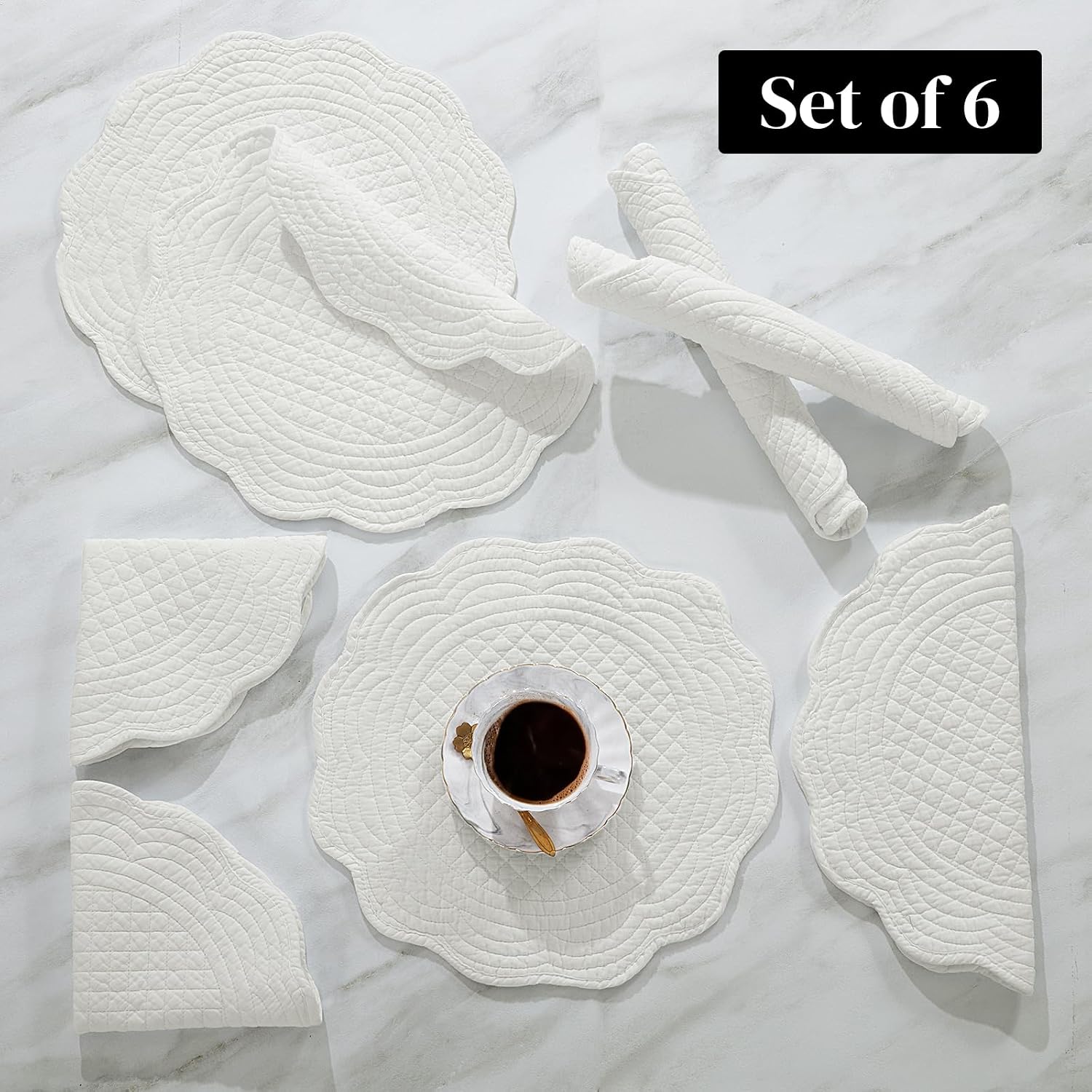 HOMBYS Quilted Placemats Set of 6 Washable Round Placemats for Kitchen Table-100% Cotton Fabric 14 Inch Round Table
