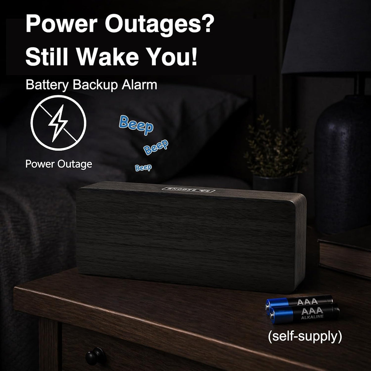 Peakeep Wooden Digital Alarm Clock Large Display, Textured Decoration | for Bedroom Living Room Desk Table, Electric