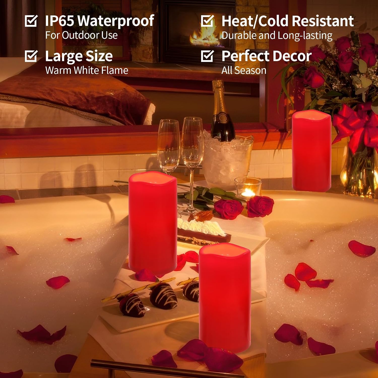 NURADA 8" x 4" Large Outdoor Flameless Candles - Waterproof LED Pillar Flickering Candle Battery Operated with Timer