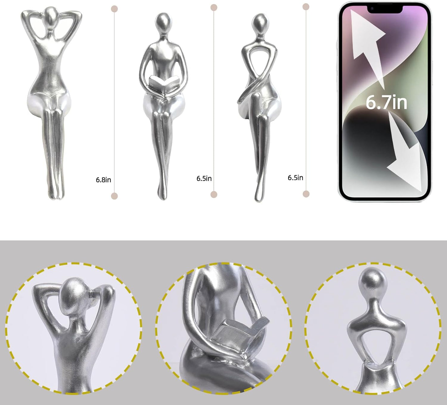 Thinker Statue Office Desk Decor / Silver
