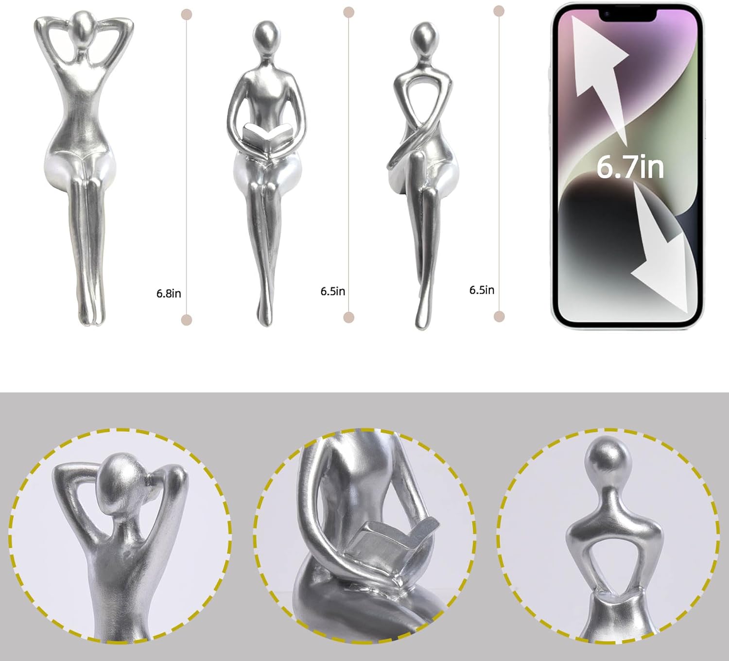 Thinker Statue Office Desk Decor / Silver