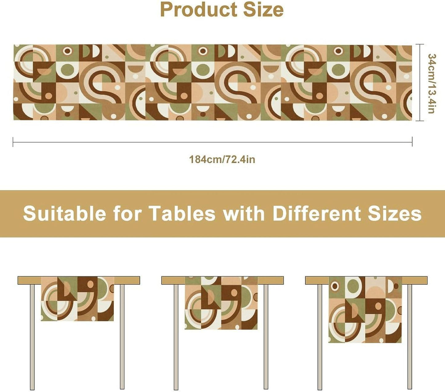 Mid Century Kitchen Table Runner,Abstract Aesthetic Geometric Mid Century Retro Modern Patterns Printed Linen Table